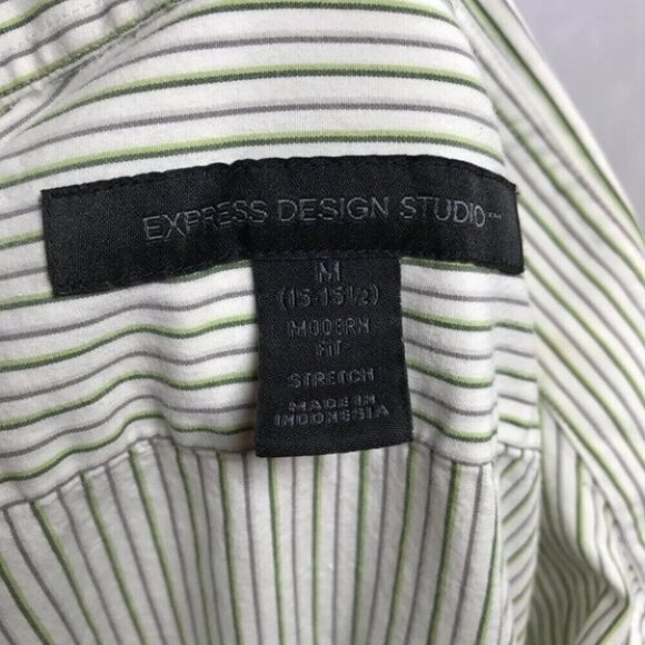 Express Design Studio Shirt Mens Medium Green Striped Modern Fit Stretch Preppy - Picture 10 of 13
